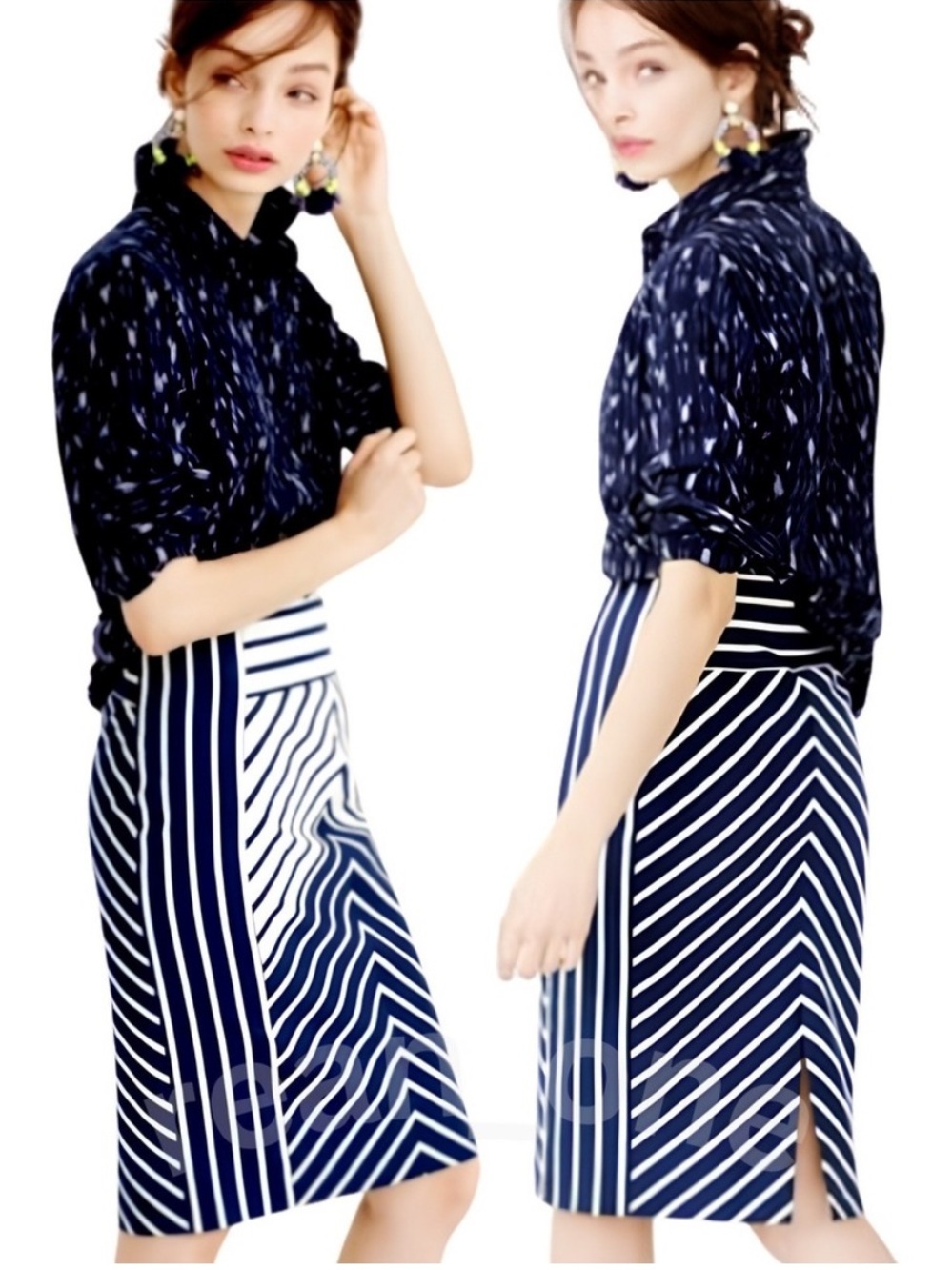 J. Crew Navy and White Chevron Pencil Skirt